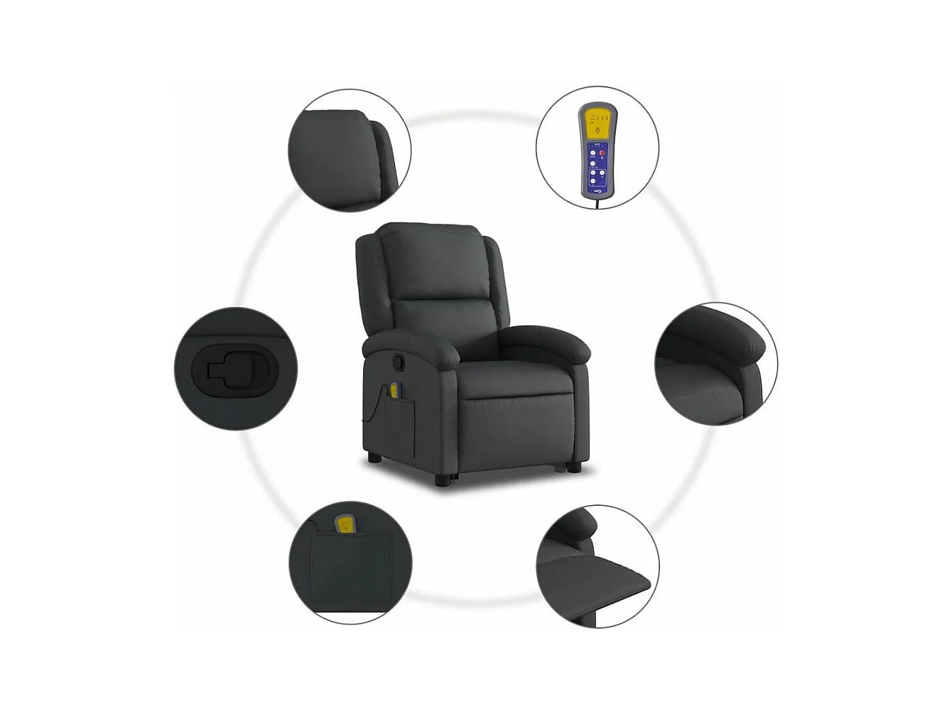 Fauteuil inclinable massant noir cuir véritable