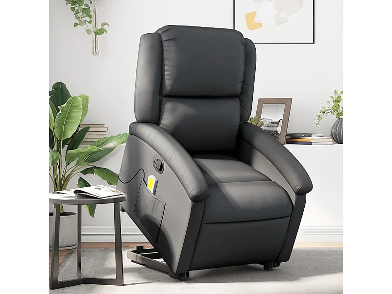 Fauteuil inclinable massant noir cuir véritable