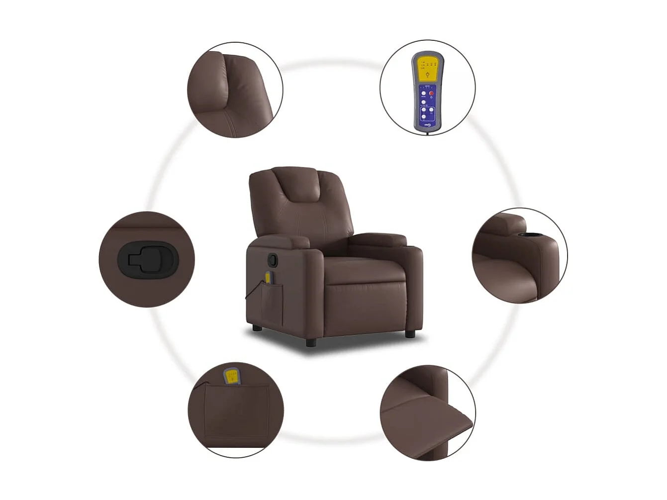 Fauteuil massant inclinable Marron Similicuir