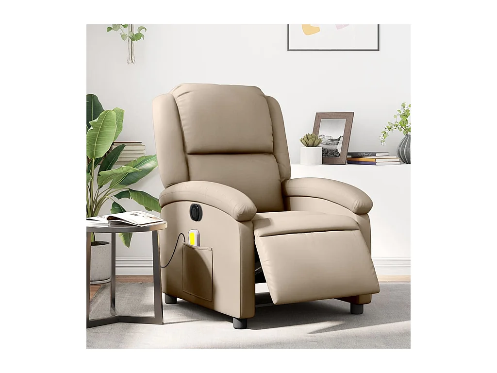 Fauteuil massant inclinable électrique cappuccino similicuir