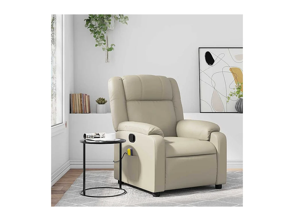 Fauteuil inclinable massant Crème Similicuir