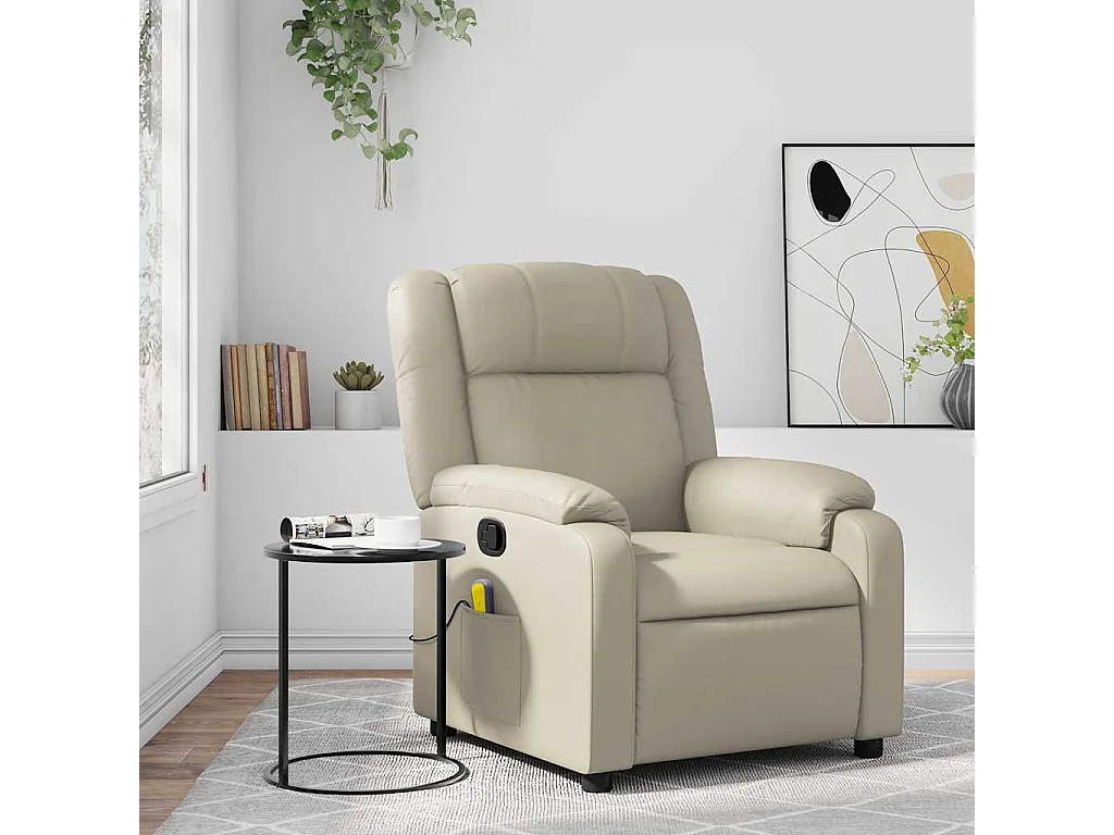 Fauteuil inclinable massant Crème Similicuir