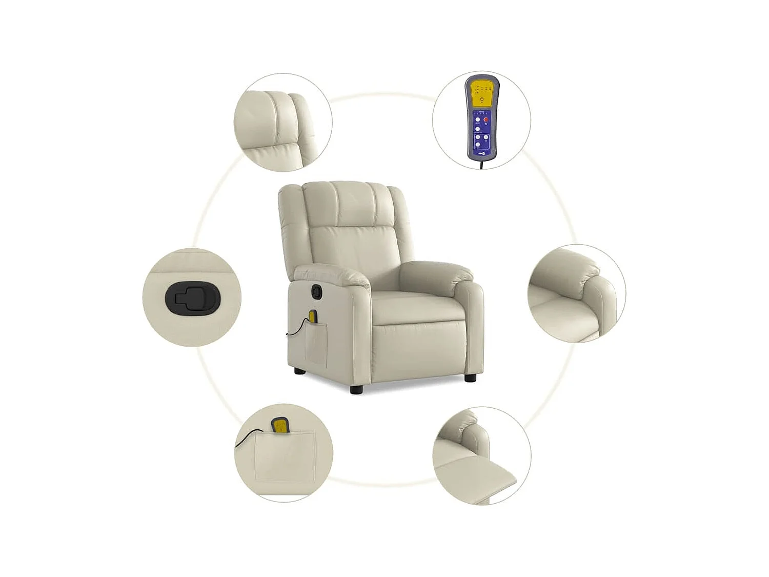 Fauteuil inclinable massant Crème Similicuir