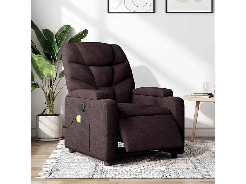 Fauteuil massant inclinable électrique Marron foncé Tissu