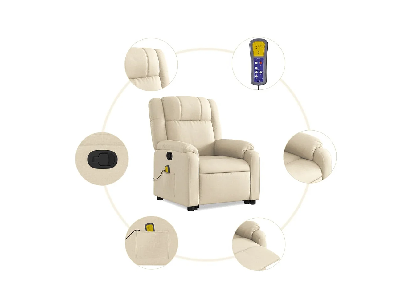 Fauteuil inclinable massant Crème Tissu