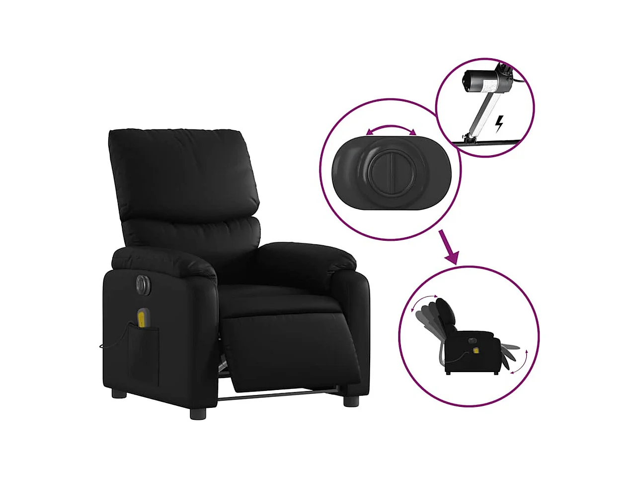 Fauteuil massant inclinable électrique noir similicuir