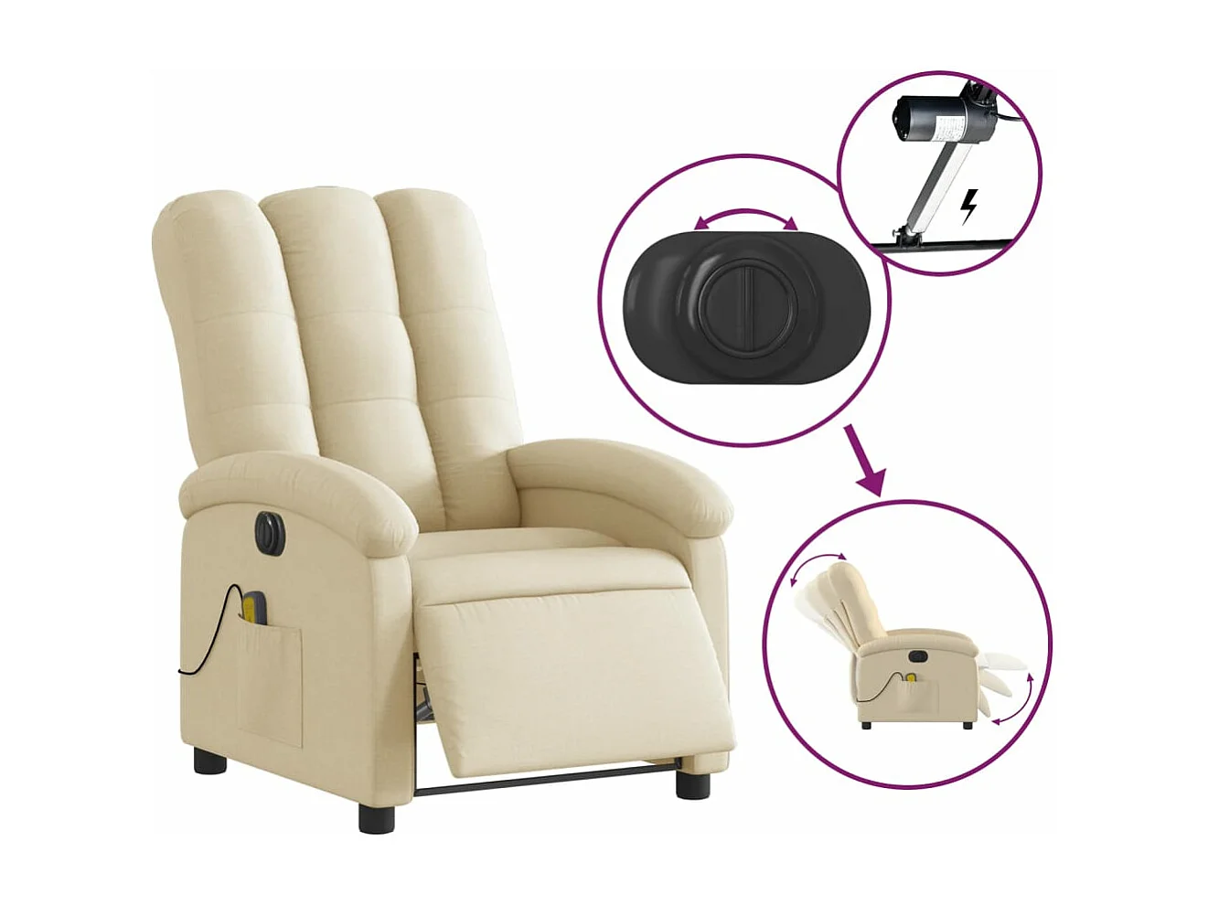Fauteuil inclinable massant électrique crème tissu