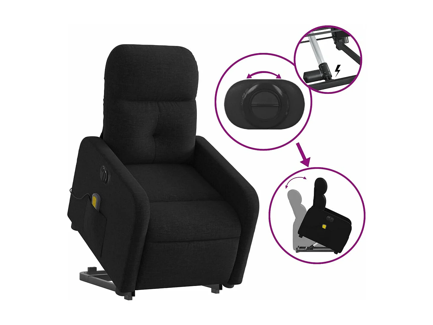 Fauteuil inclinable massant électrique Noir Tissu