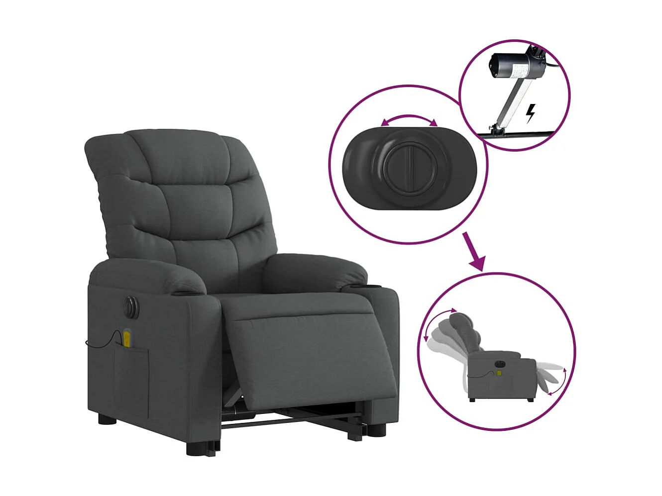Fauteuil inclinable massant électrique Gris foncé Tissu