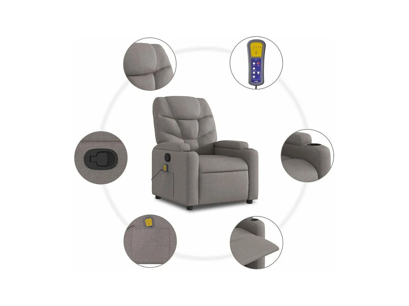 Fauteuil inclinable massant Taupe Tissu
