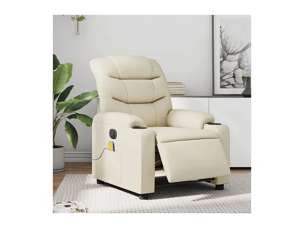 Fauteuil massant inclinable électrique crème similicuir