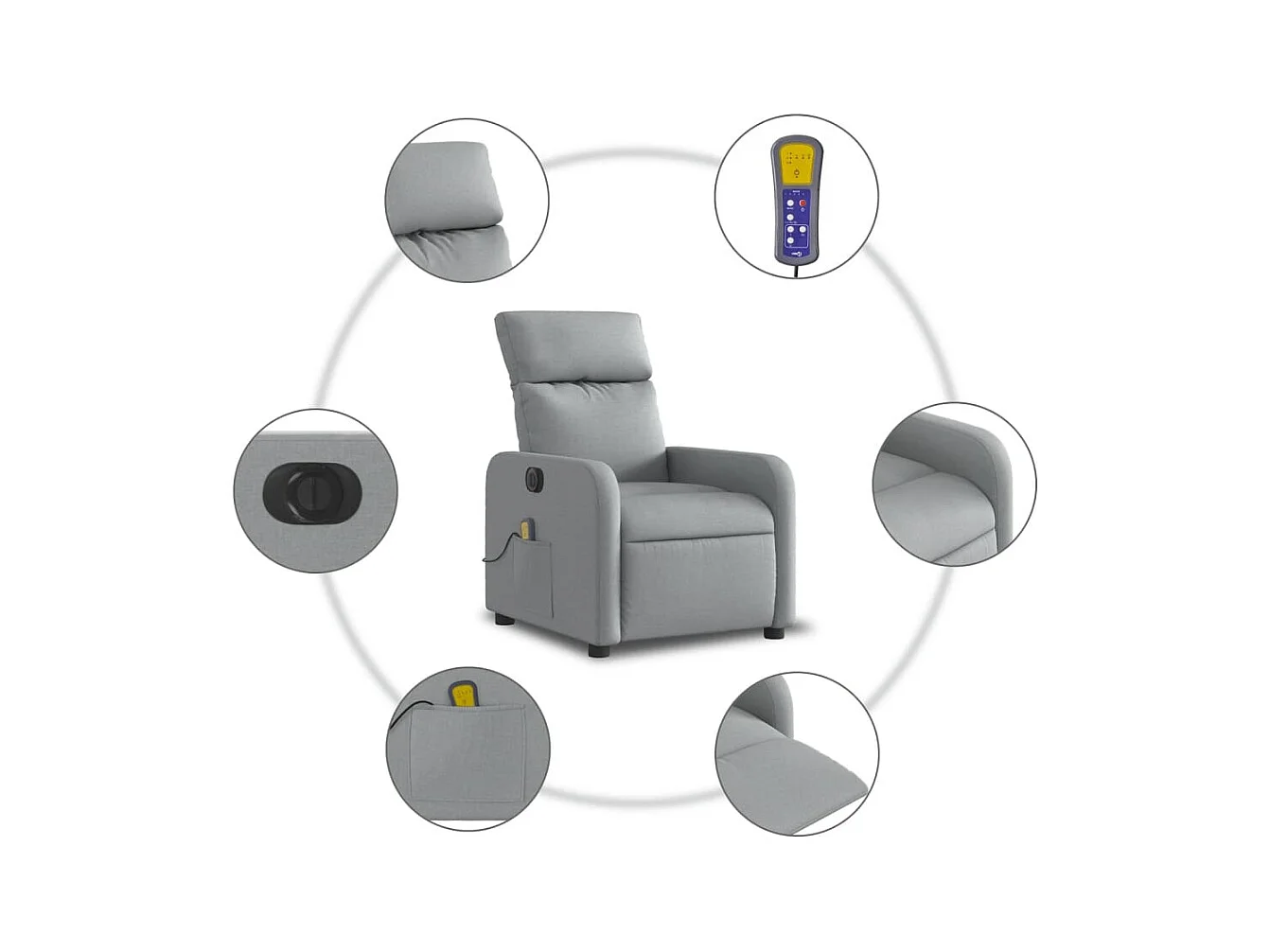 Fauteuil massant inclinable électrique gris clair tissu