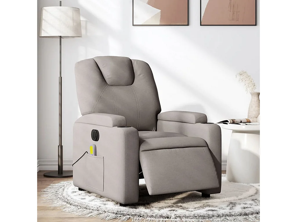 Fauteuil massant inclinable électrique Taupe Tissu