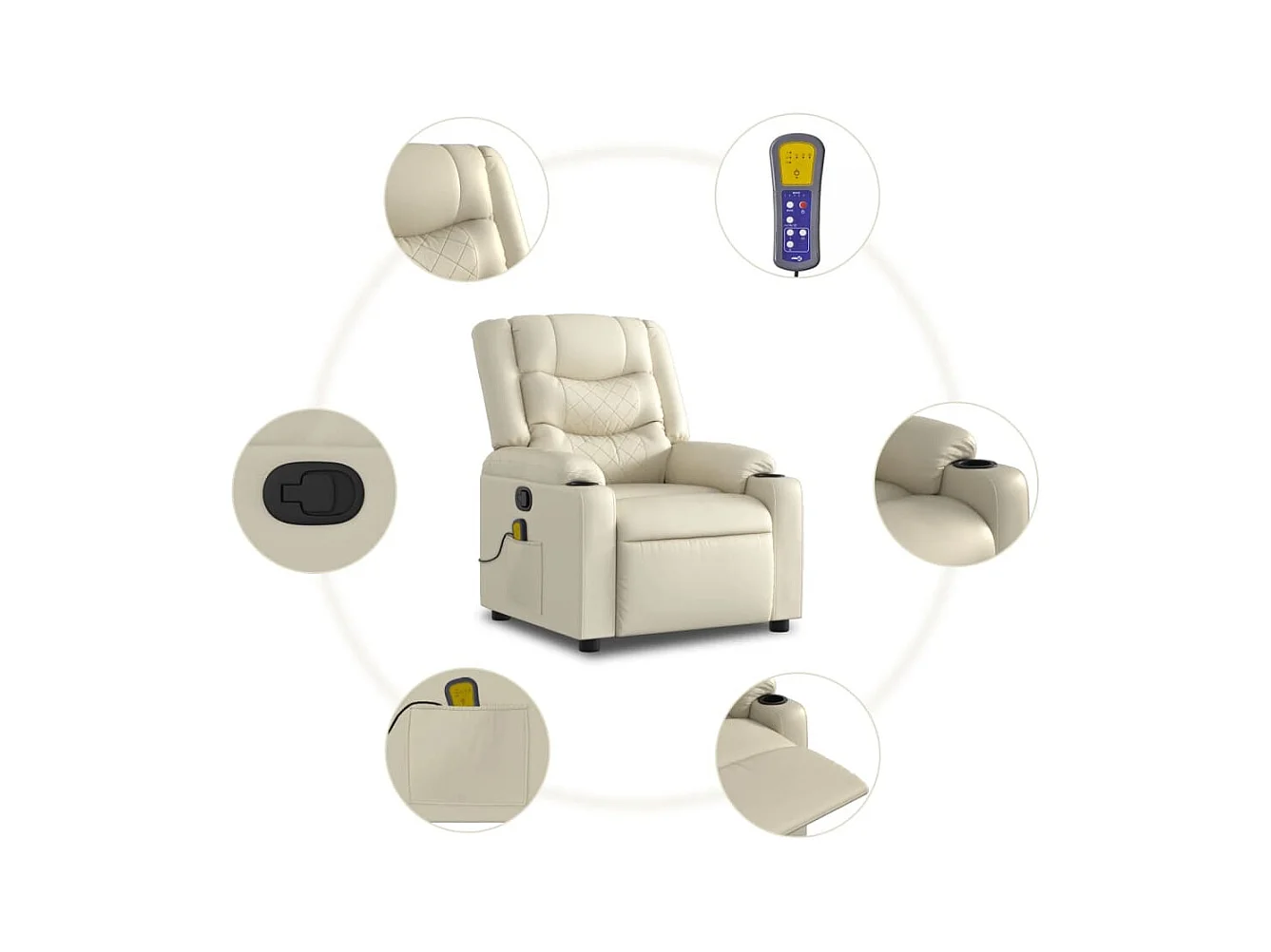 Fauteuil inclinable massant Crème Similicuir