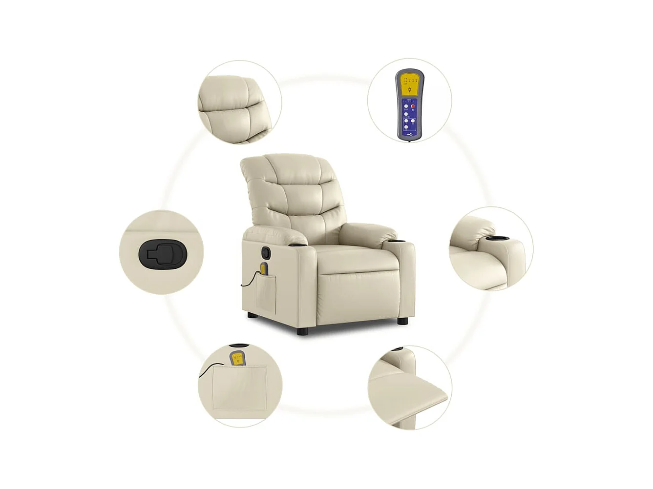 Fauteuil inclinable massant Crème Similicuir