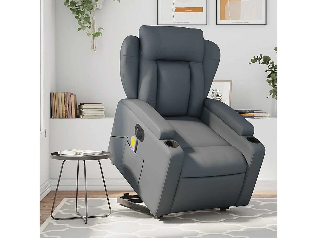 Fauteuil inclinable massant électrique gris similicuir