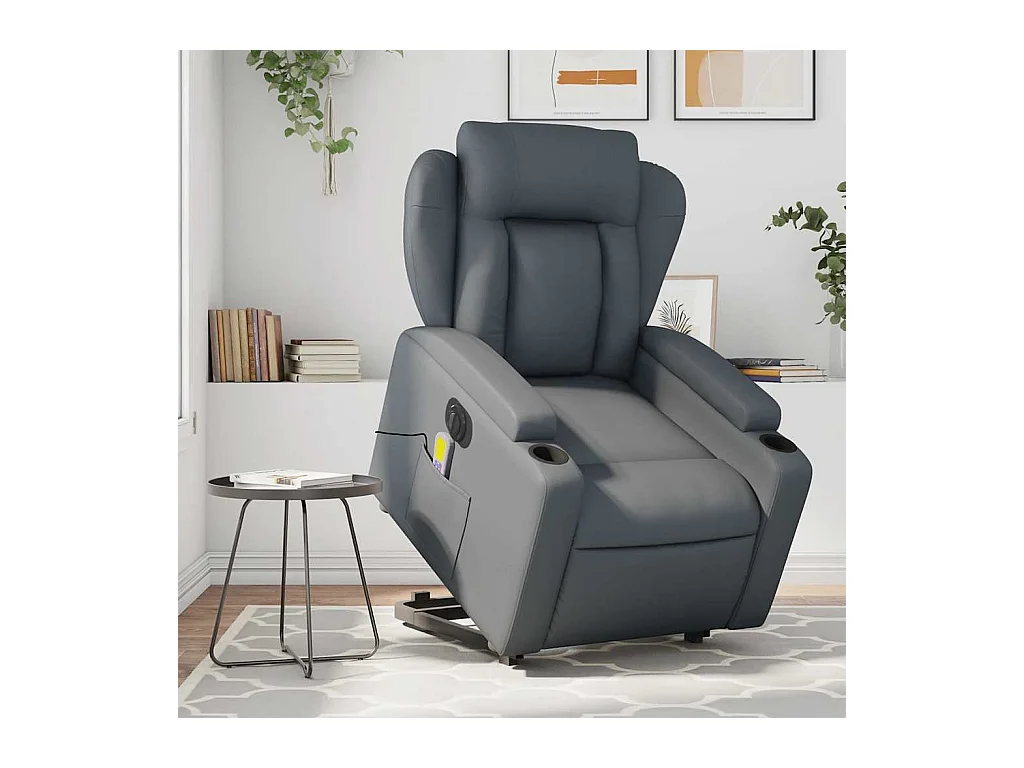 Fauteuil inclinable massant électrique gris similicuir