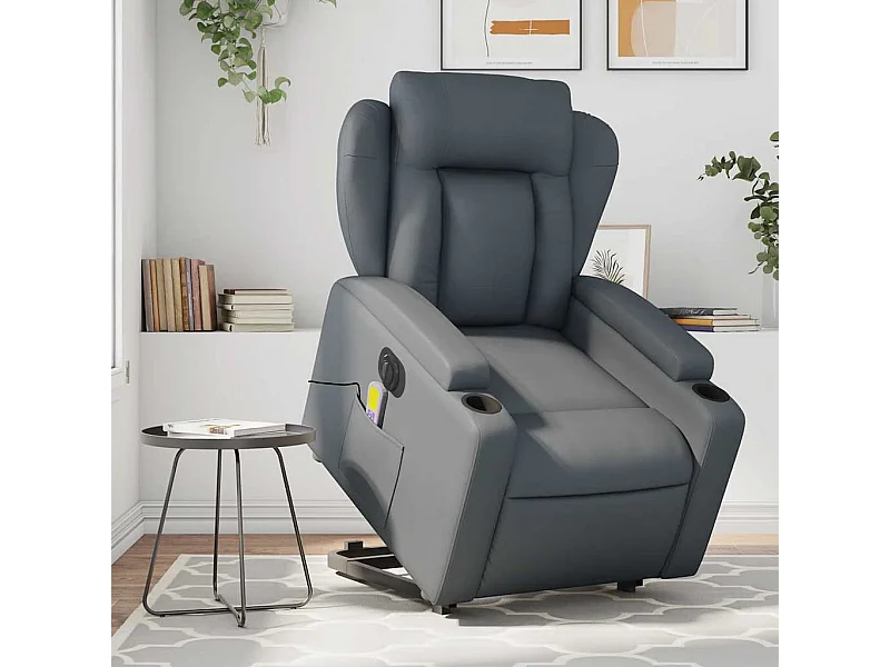 Sillón de masaje elevable eléctrico cuero sintético gris