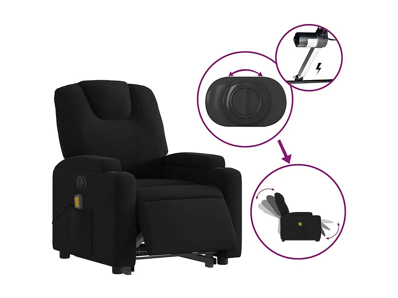 Sillón de masaje eléctrico reclinable elevable tela negro