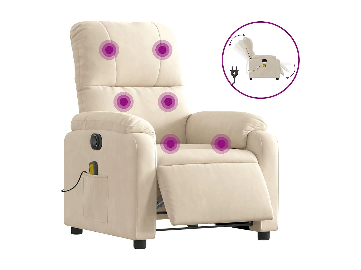 Poltrona massagens reclinável elétrica tecido microfibra bege