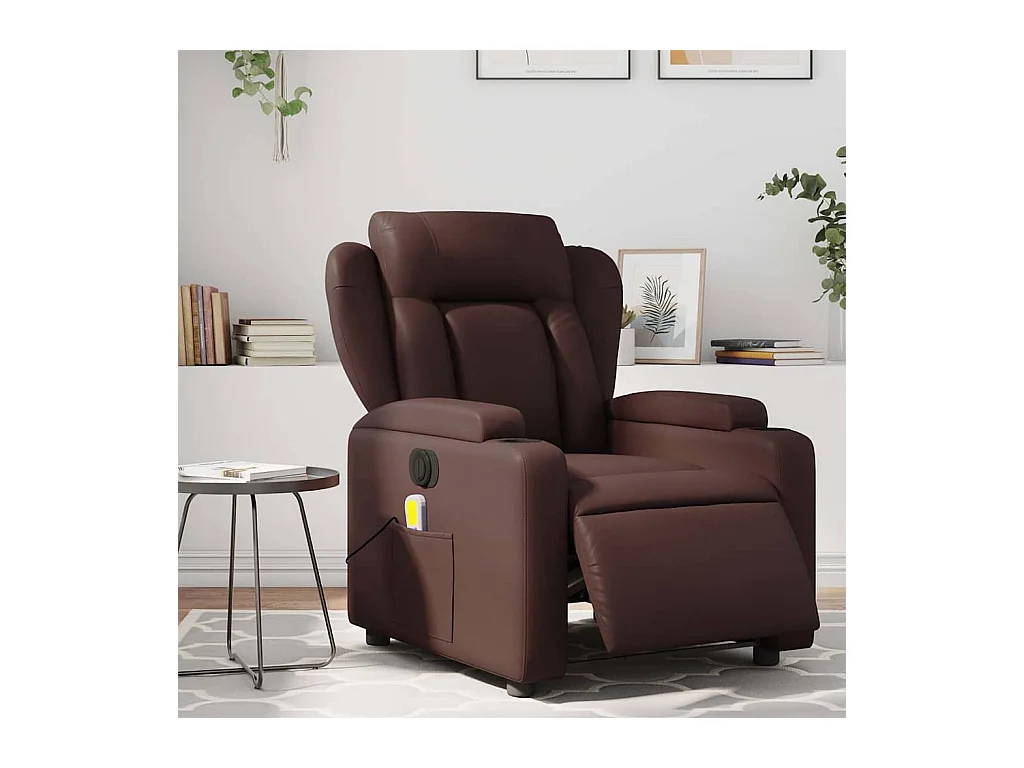 Fauteuil massant inclinable électrique marron similicuir