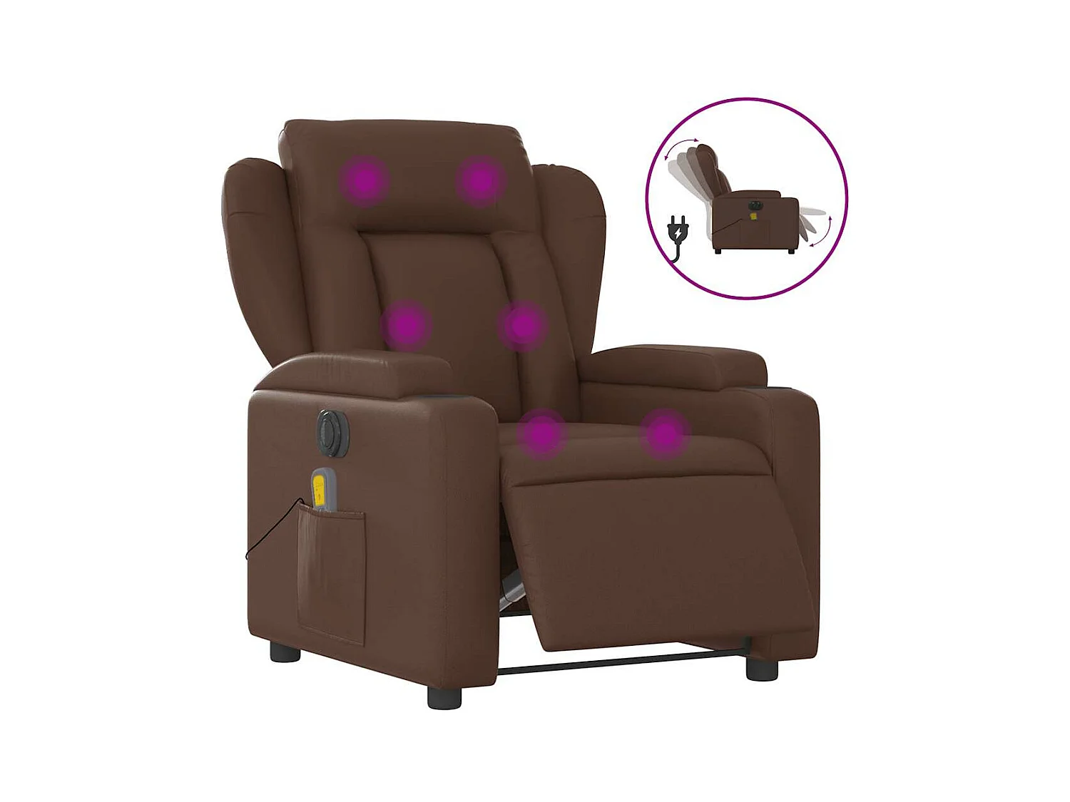 Fauteuil massant inclinable électrique marron similicuir