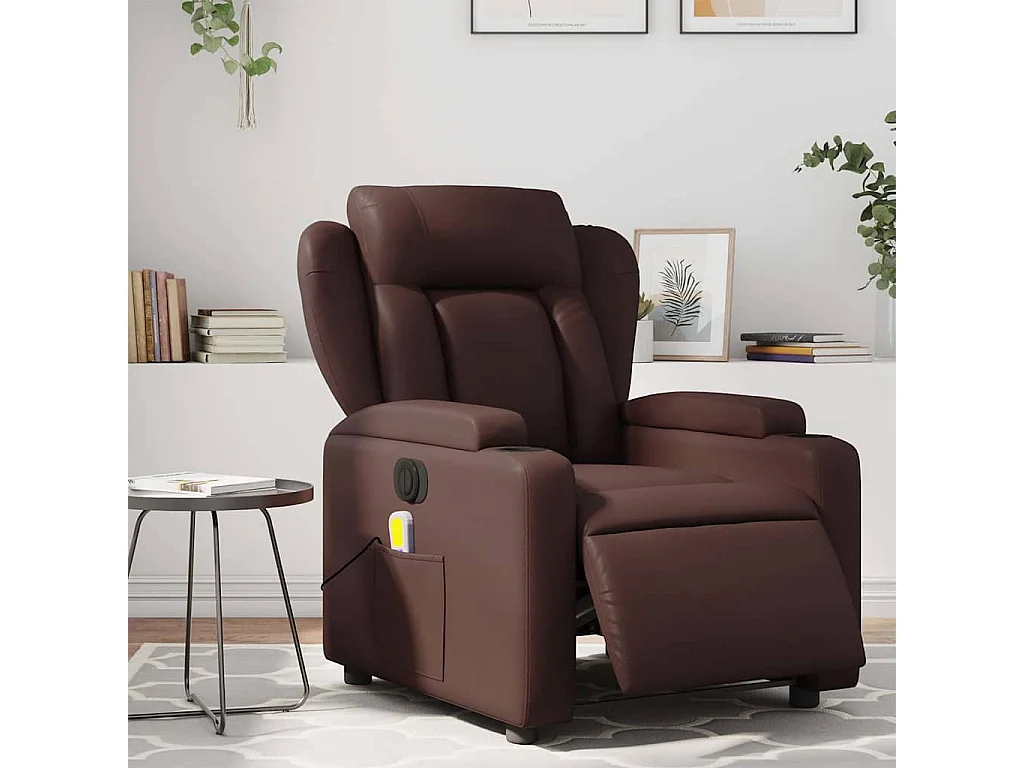 Fauteuil massant inclinable électrique marron similicuir