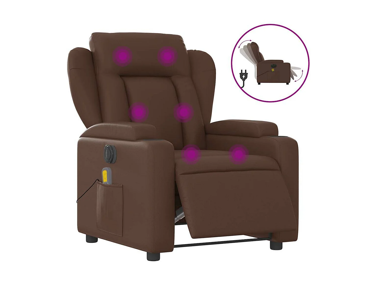 Fauteuil massant inclinable électrique marron similicuir