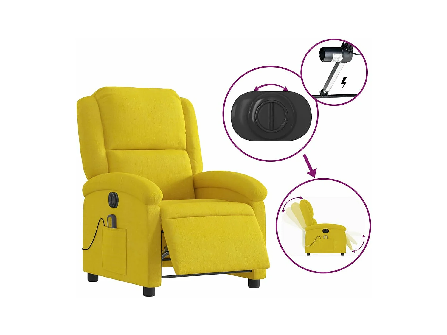 Fauteuil inclinable massant électrique jaune velours