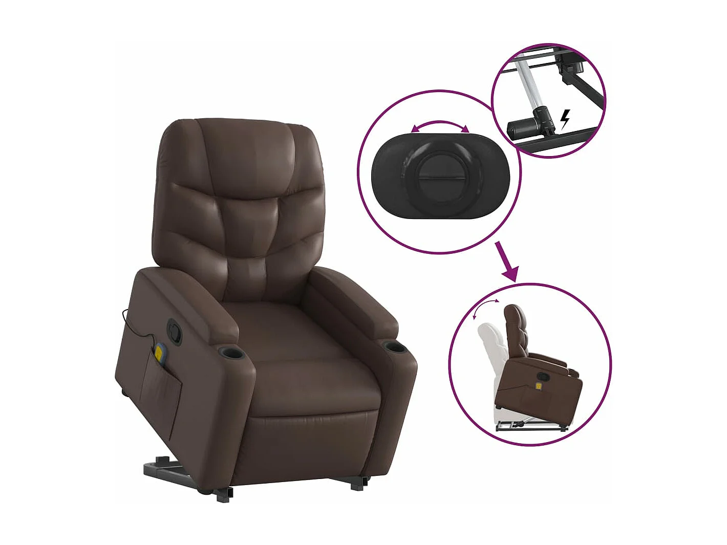 Fauteuil inclinable massant Marron Similicuir