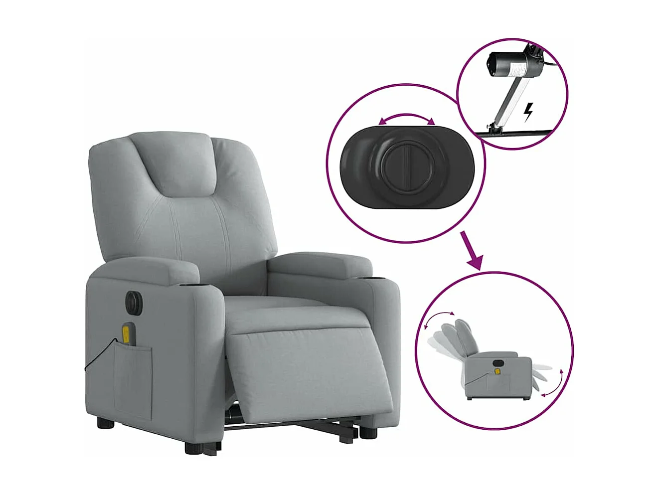 Fauteuil inclinable massant électrique Gris clair Tissu