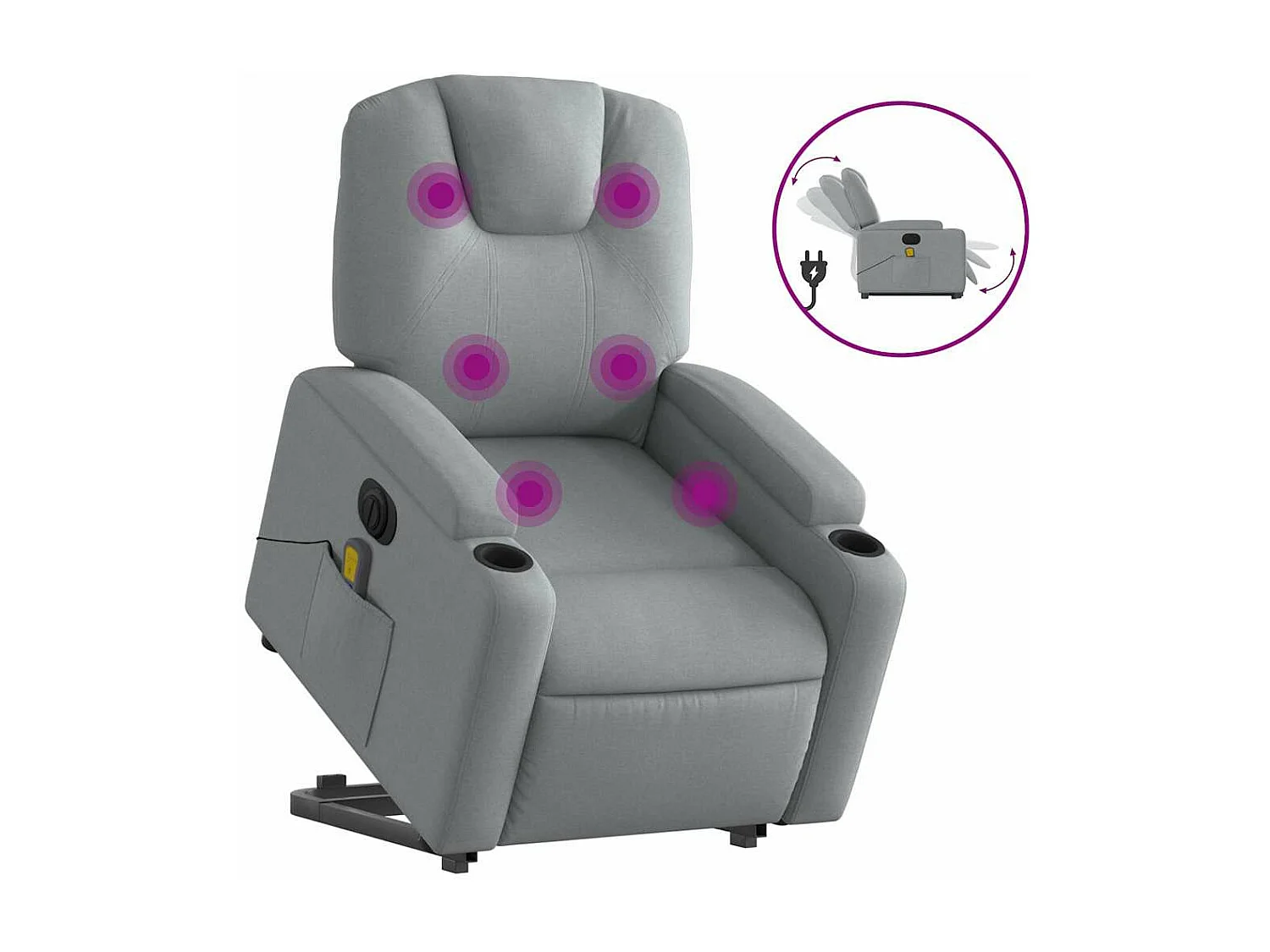 Sillón de masaje eléctrico reclinable elevable tela gris claro