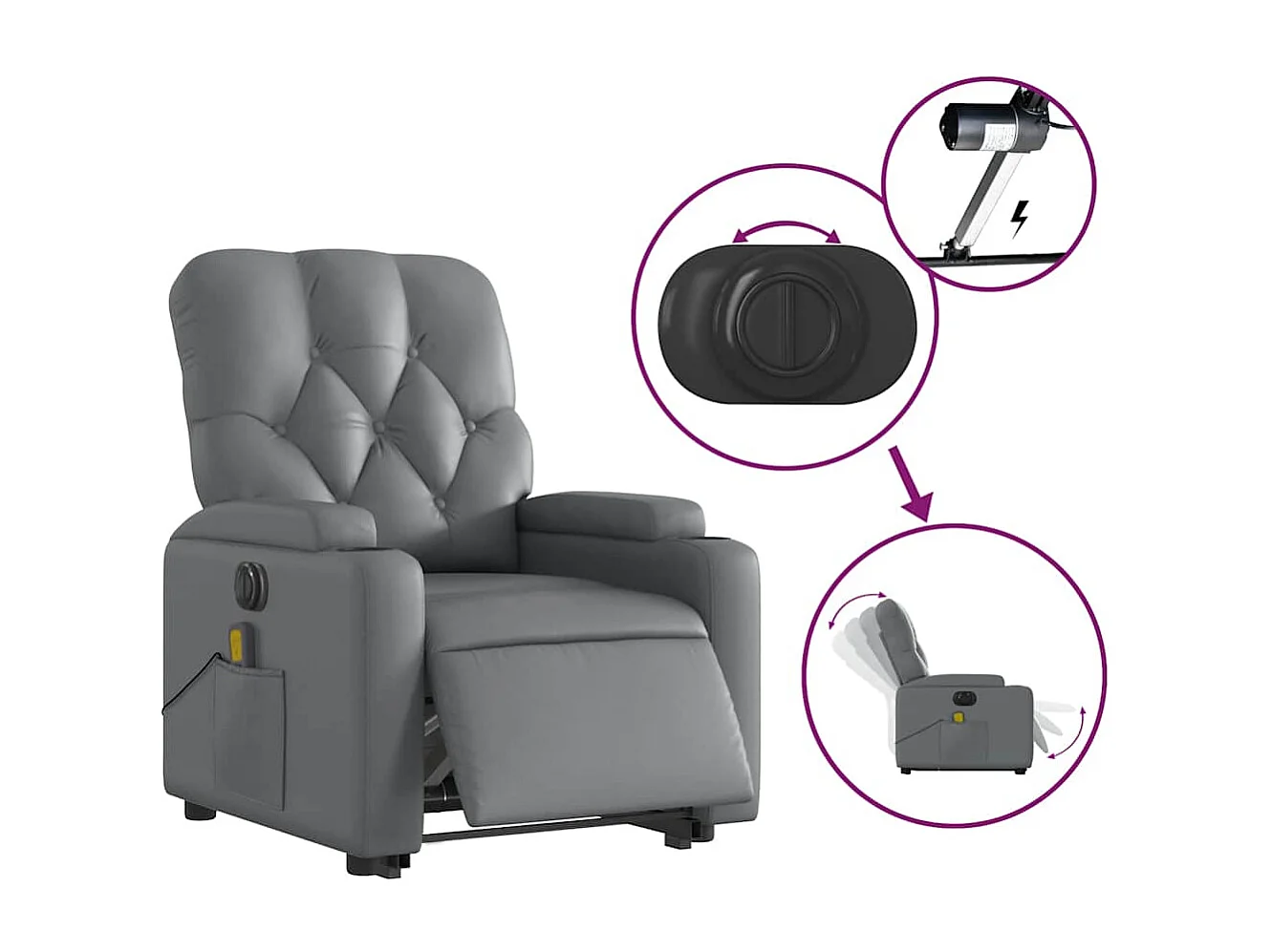 Fauteuil inclinable massant électrique gris similicuir
