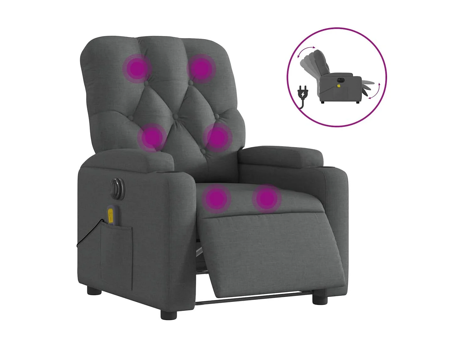 Fauteuil inclinable massant électrique gris foncé tissu