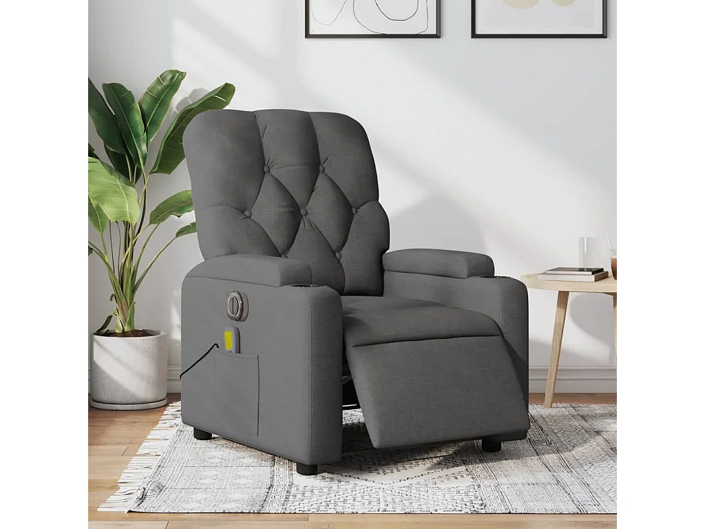 Sillón reclinable de masaje eléctrico tela gris oscuro