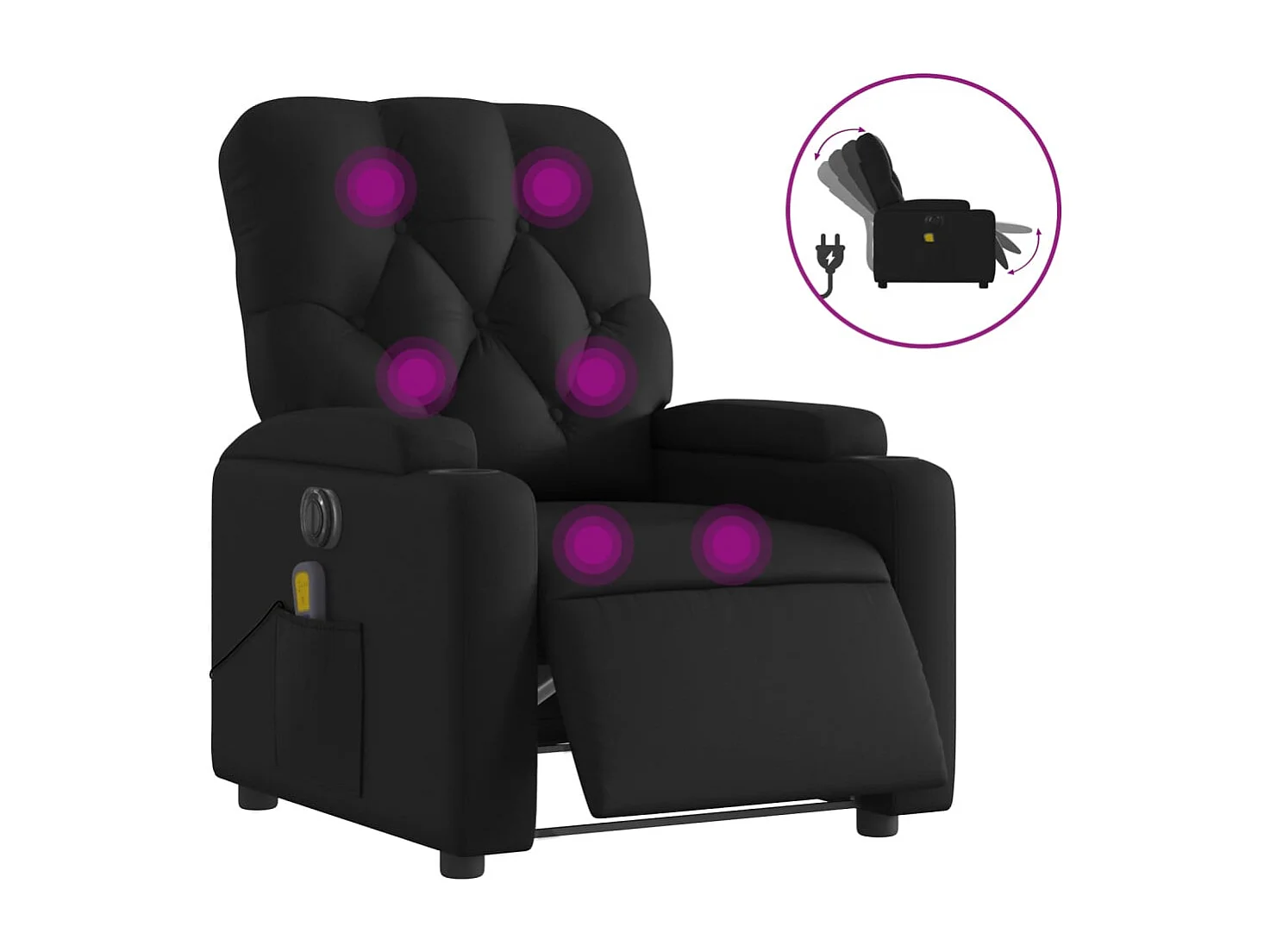 Sillón de masaje reclinable eléctrico cuero sintético negro