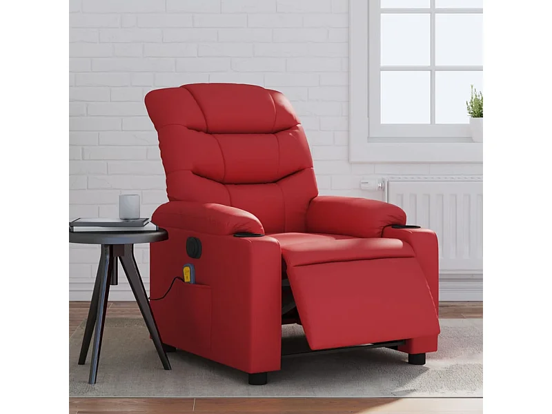 Fauteuil massant inclinable électrique rouge similicuir