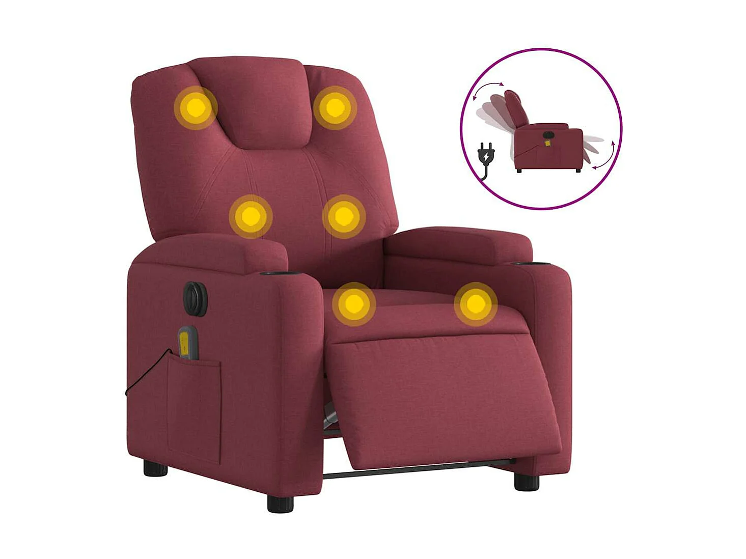 Fauteuil massant inclinable électrique Rouge bordeaux Tissu