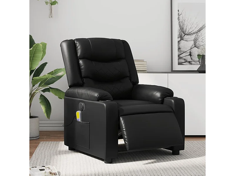 Sillón de masaje reclinable eléctrico cuero sintético negro