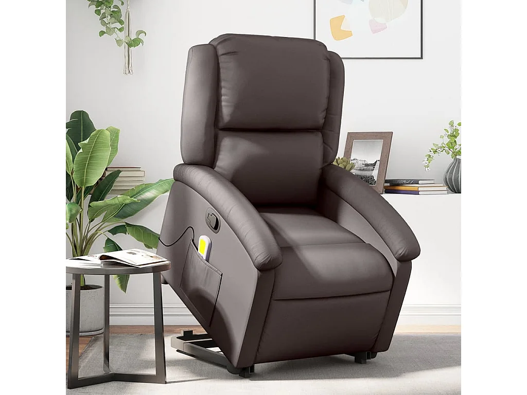 Fauteuil inclinable massant marron foncé cuir véritable