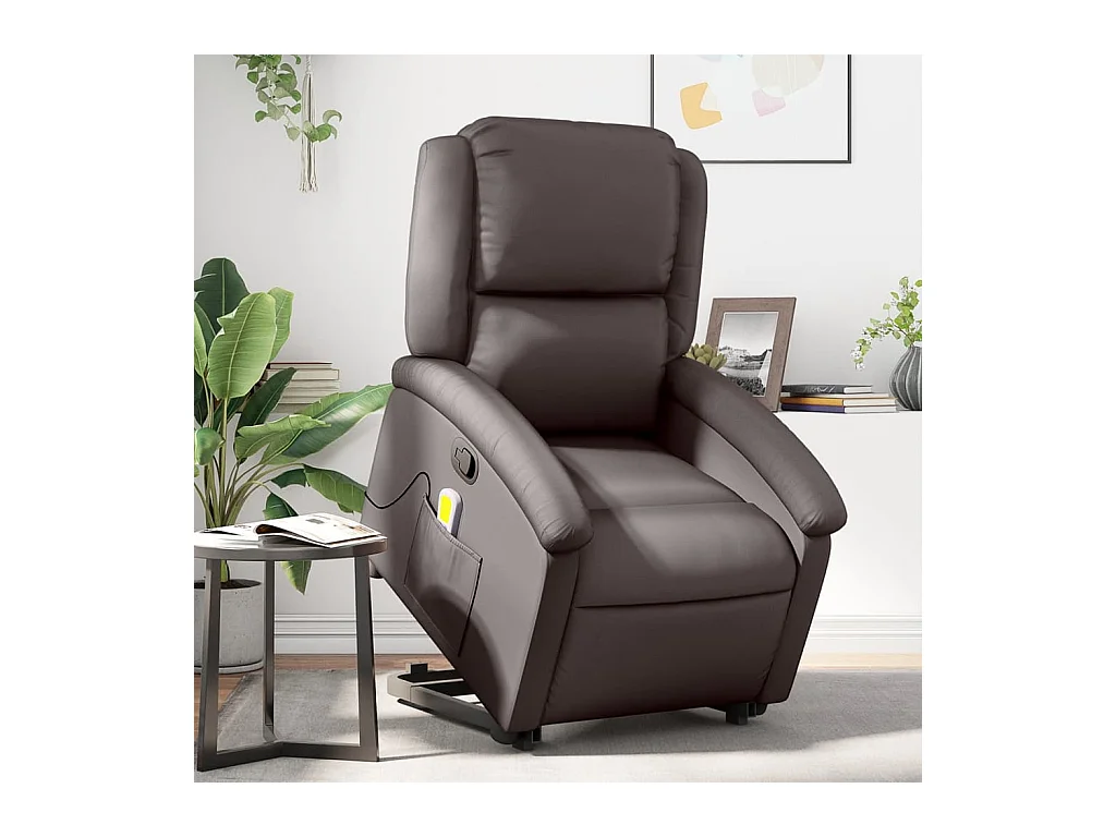 Fauteuil inclinable massant marron foncé cuir véritable