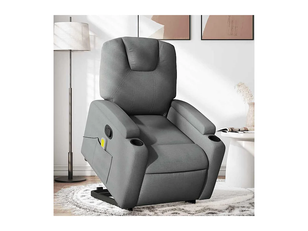 Poltrona elevatória de massagens tecido cinzento-escuro