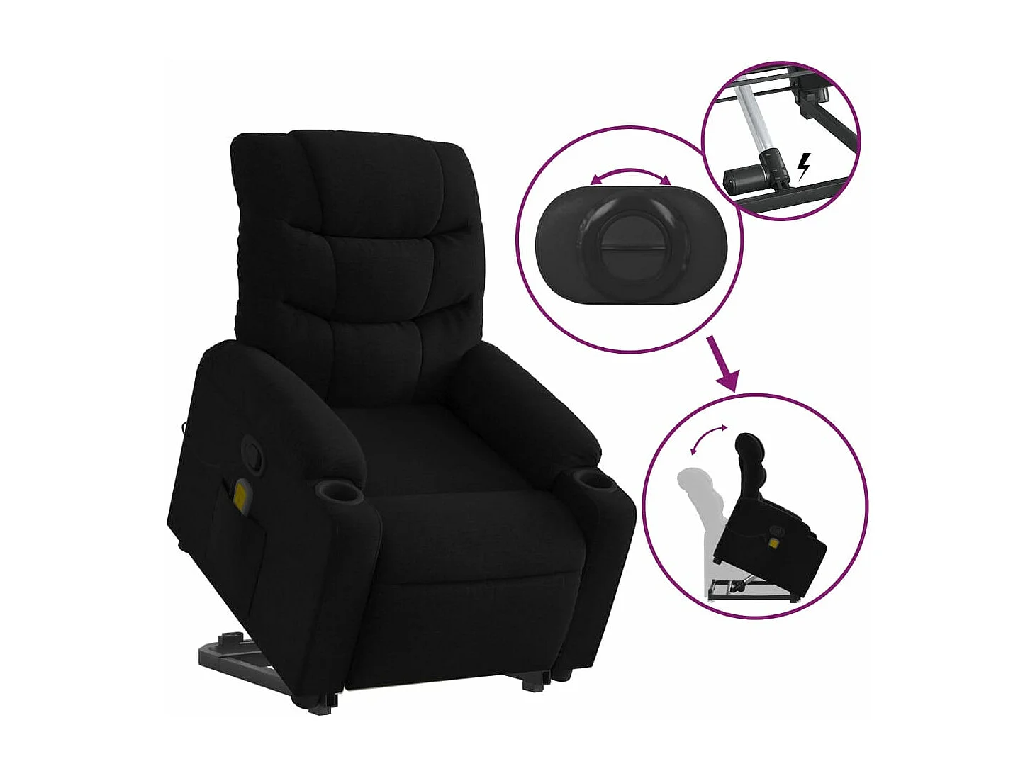 Sillón reclinable de masaje elevable tela negro