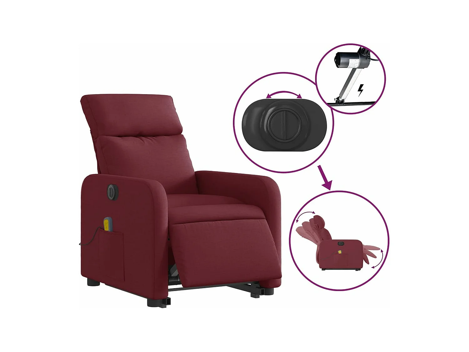 Fauteuil inclinable massant électrique Rouge bordeaux Tissu