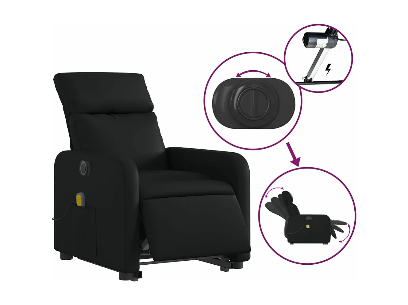 Fauteuil inclinable massant électrique noir similicuir