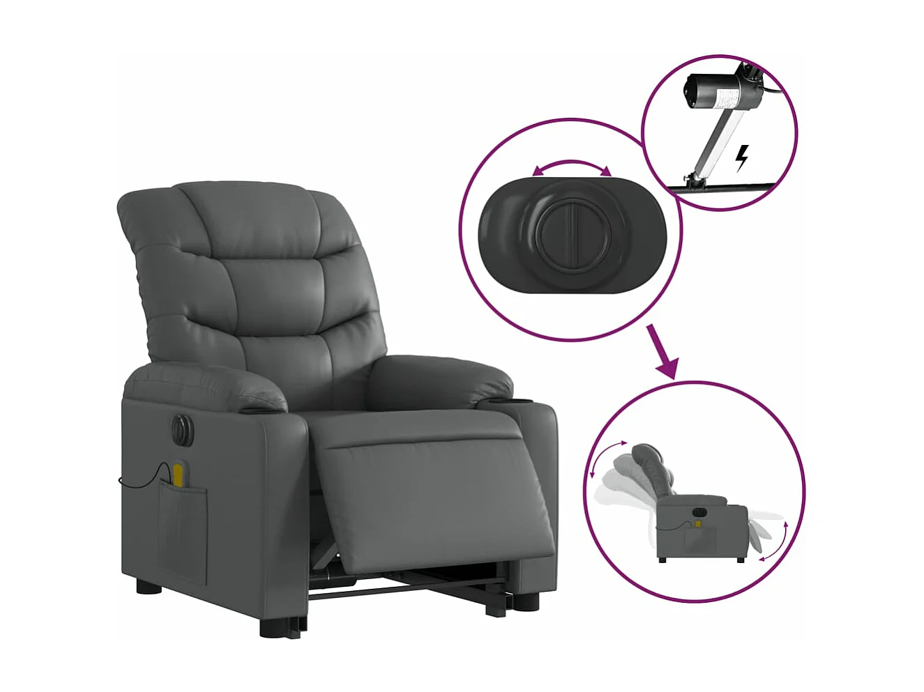 Fauteuil inclinable massant électrique gris similicuir