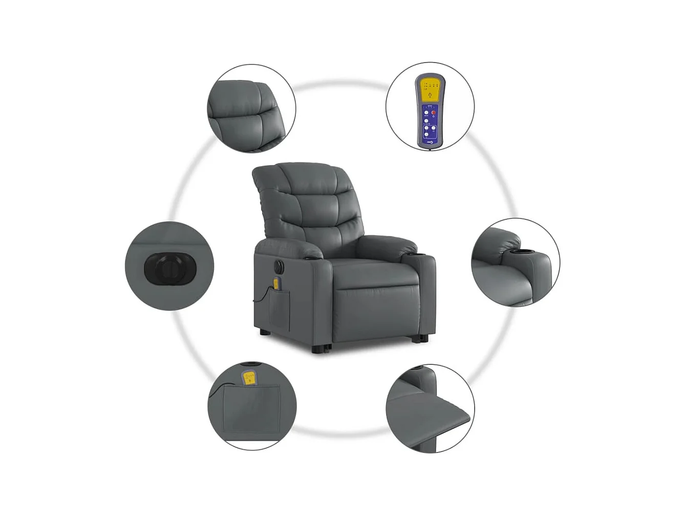 Fauteuil inclinable massant électrique gris similicuir