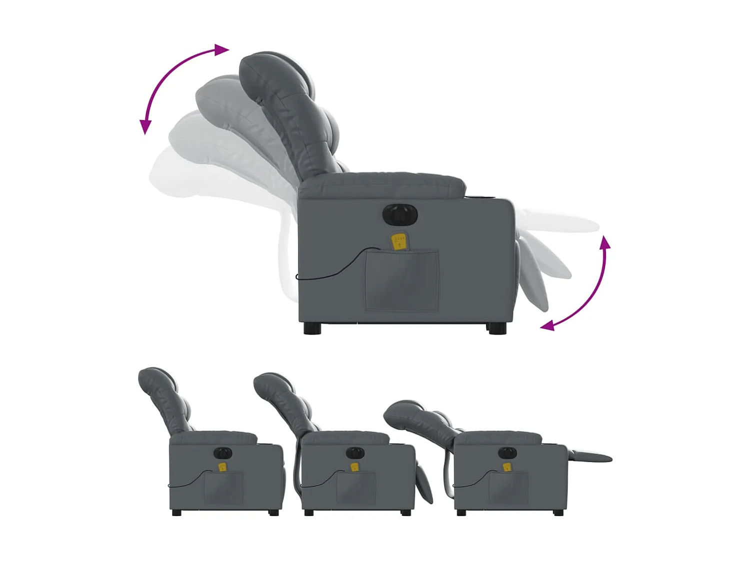 Fauteuil inclinable massant électrique gris similicuir