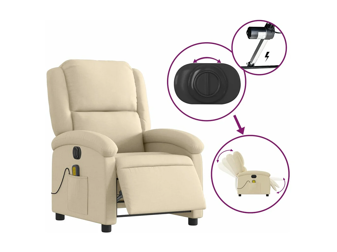 Fauteuil inclinable massant électrique crème tissu