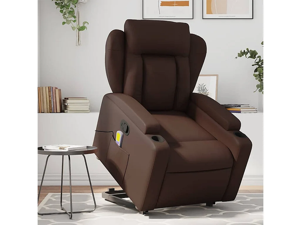 Fauteuil inclinable massant Marron Similicuir